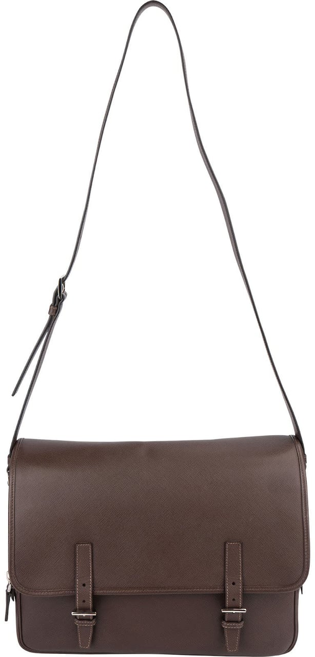Prada Prada Saffiano Leather Triangle Messenger Crossbody Bag Bruin