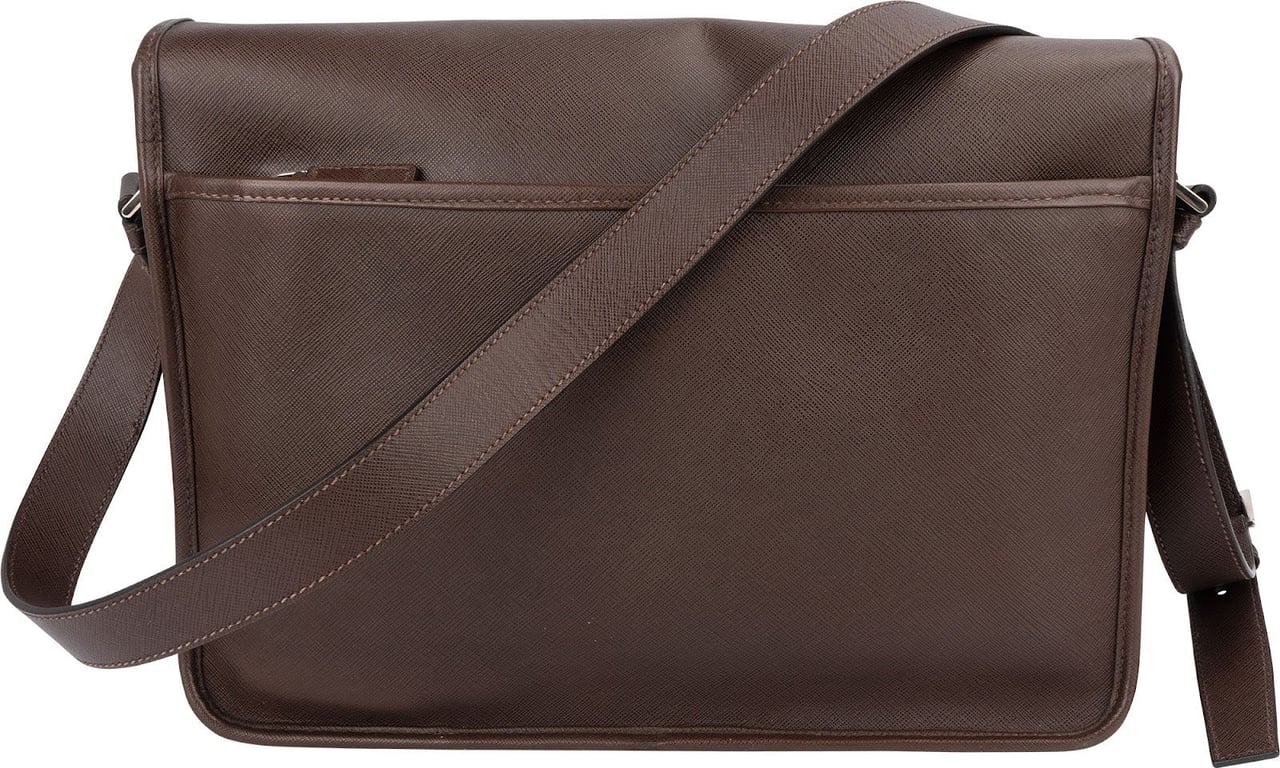 Prada Prada Saffiano Leather Triangle Messenger Crossbody Bag Bruin