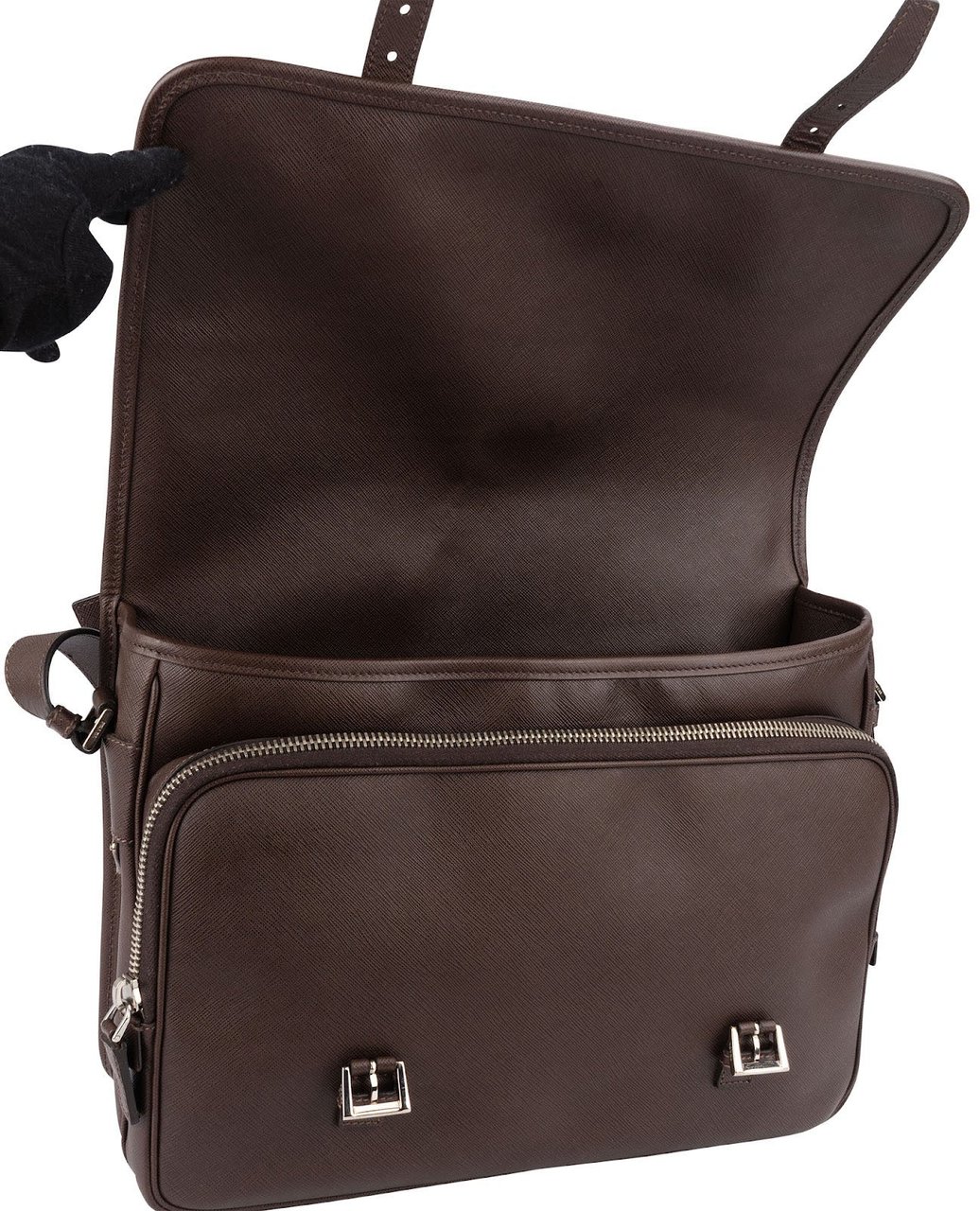 Prada Prada Saffiano Leather Triangle Messenger Crossbody Bag Bruin
