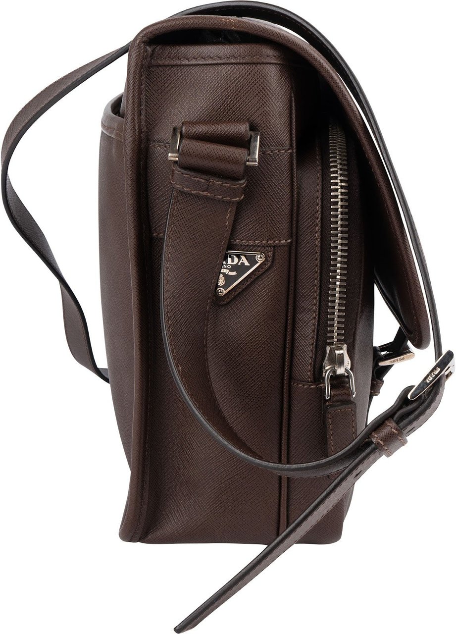Prada Prada Saffiano Leather Triangle Messenger Crossbody Bag Bruin