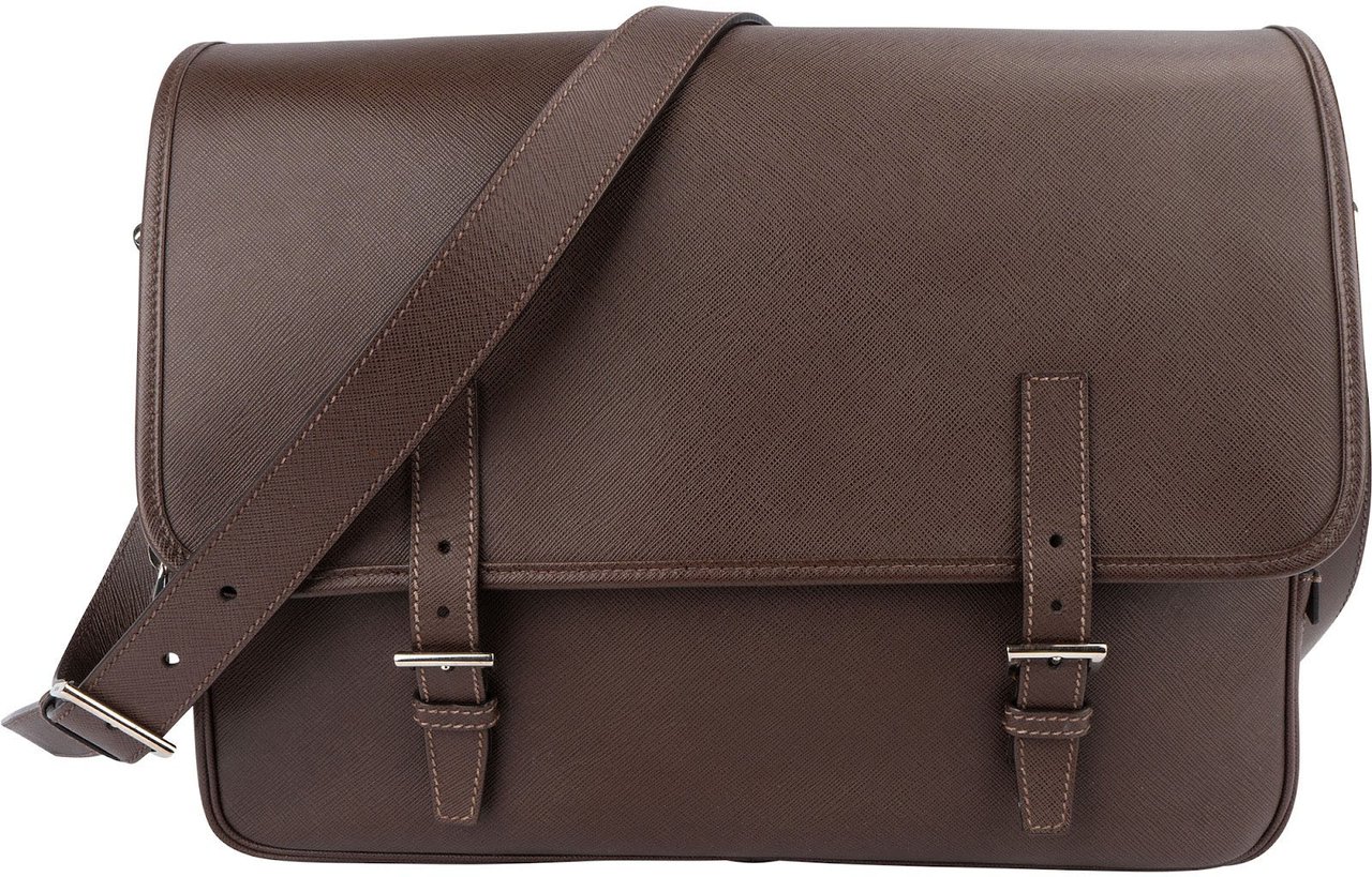 Prada Prada Saffiano Leather Triangle Messenger Crossbody Bag Bruin