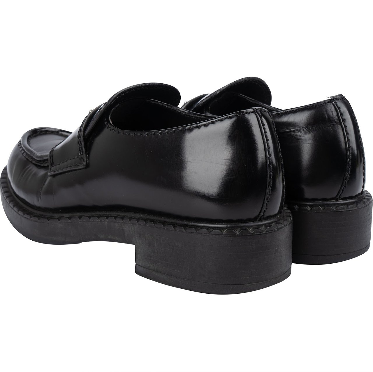 Prada Black Spazzolato Triangle Leather Loafer Shoes (39) Zwart