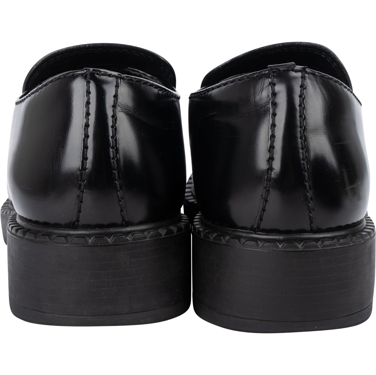 Prada Black Spazzolato Triangle Leather Loafer Shoes (39) Zwart