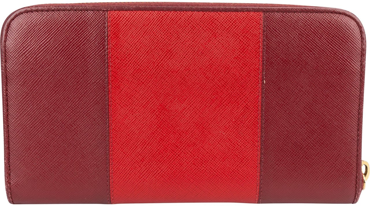 Prada Saffiano Leather Heart Print Zip Around Wallet Rood