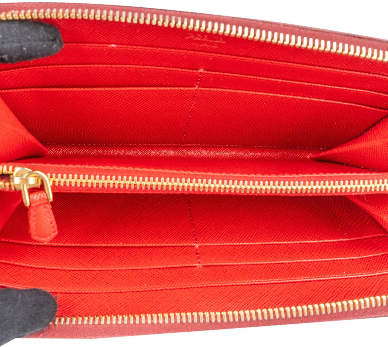 Prada Saffiano Leather Heart Print Zip Around Wallet Divers