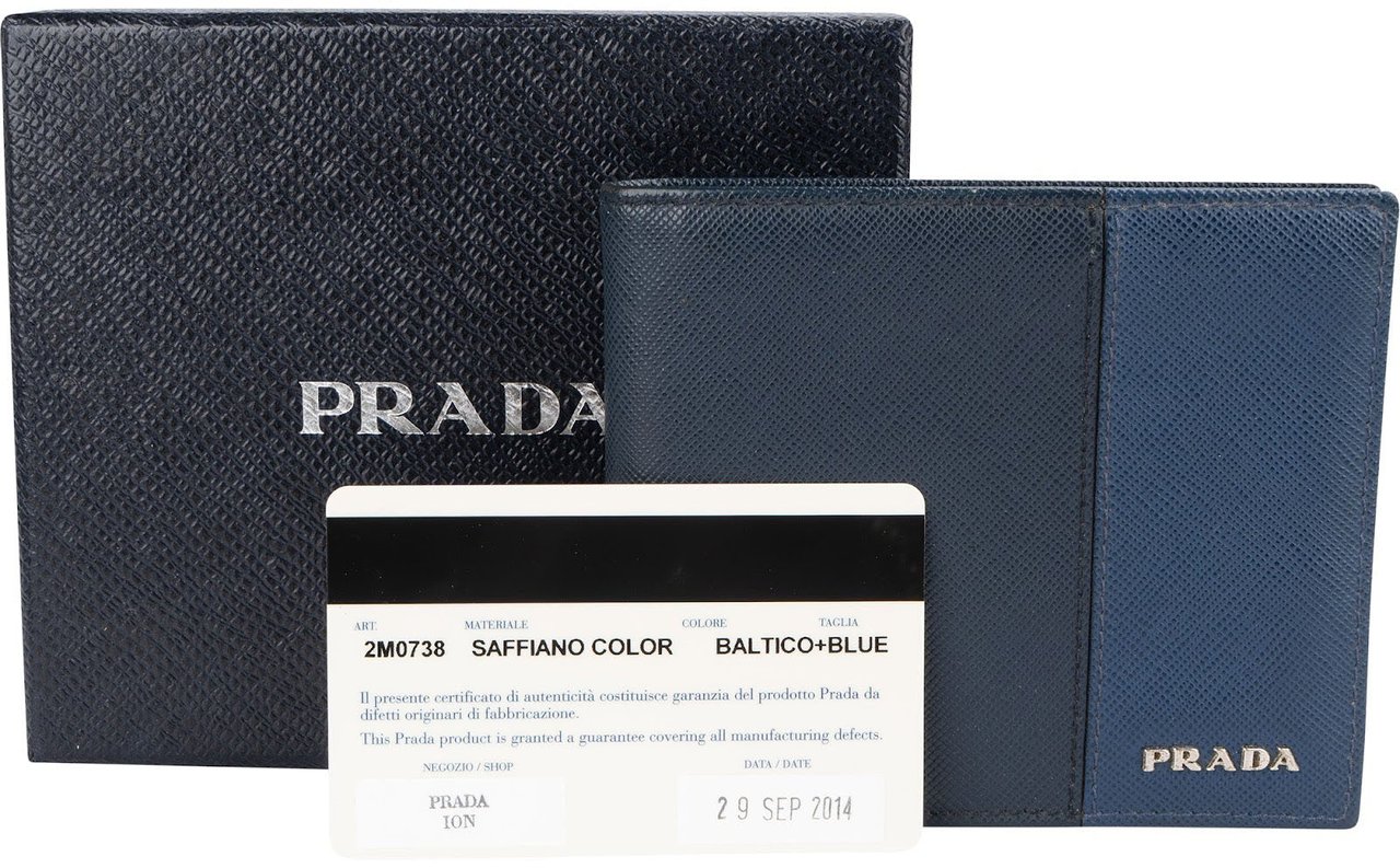 Prada Bicolor Saffiano Leather Bifold Wallet Blauw