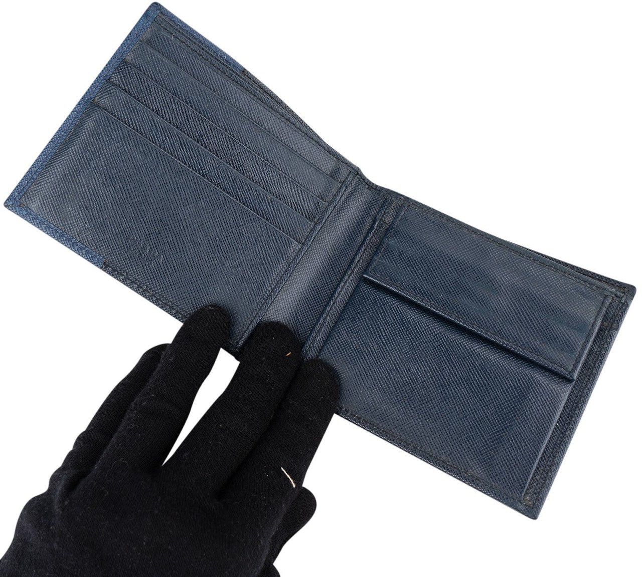 Prada Bicolor Saffiano Leather Bifold Wallet Blauw