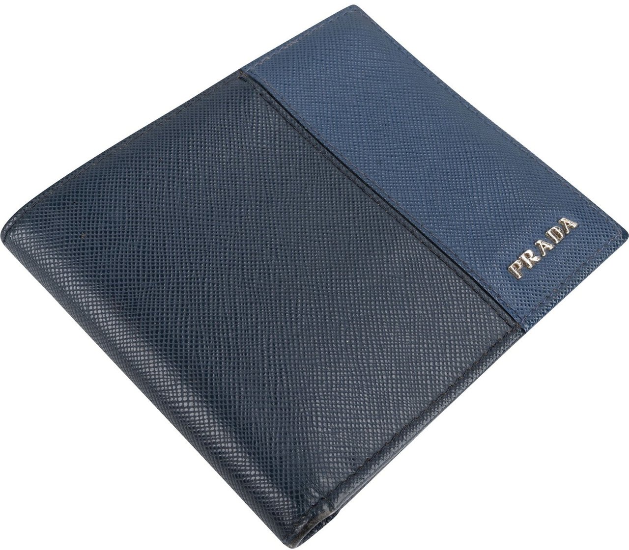 Prada Bicolor Saffiano Leather Bifold Wallet Blauw