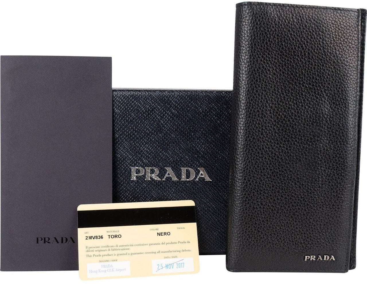 Prada Vitello Grain Leather Vertical Wallet Zwart