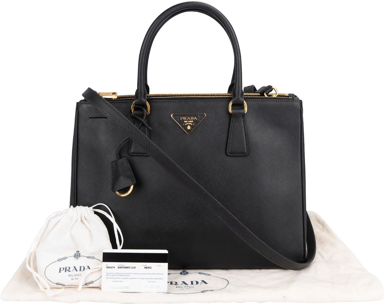 Prada Prada Saffiano Leather Galleria Handbag Zwart