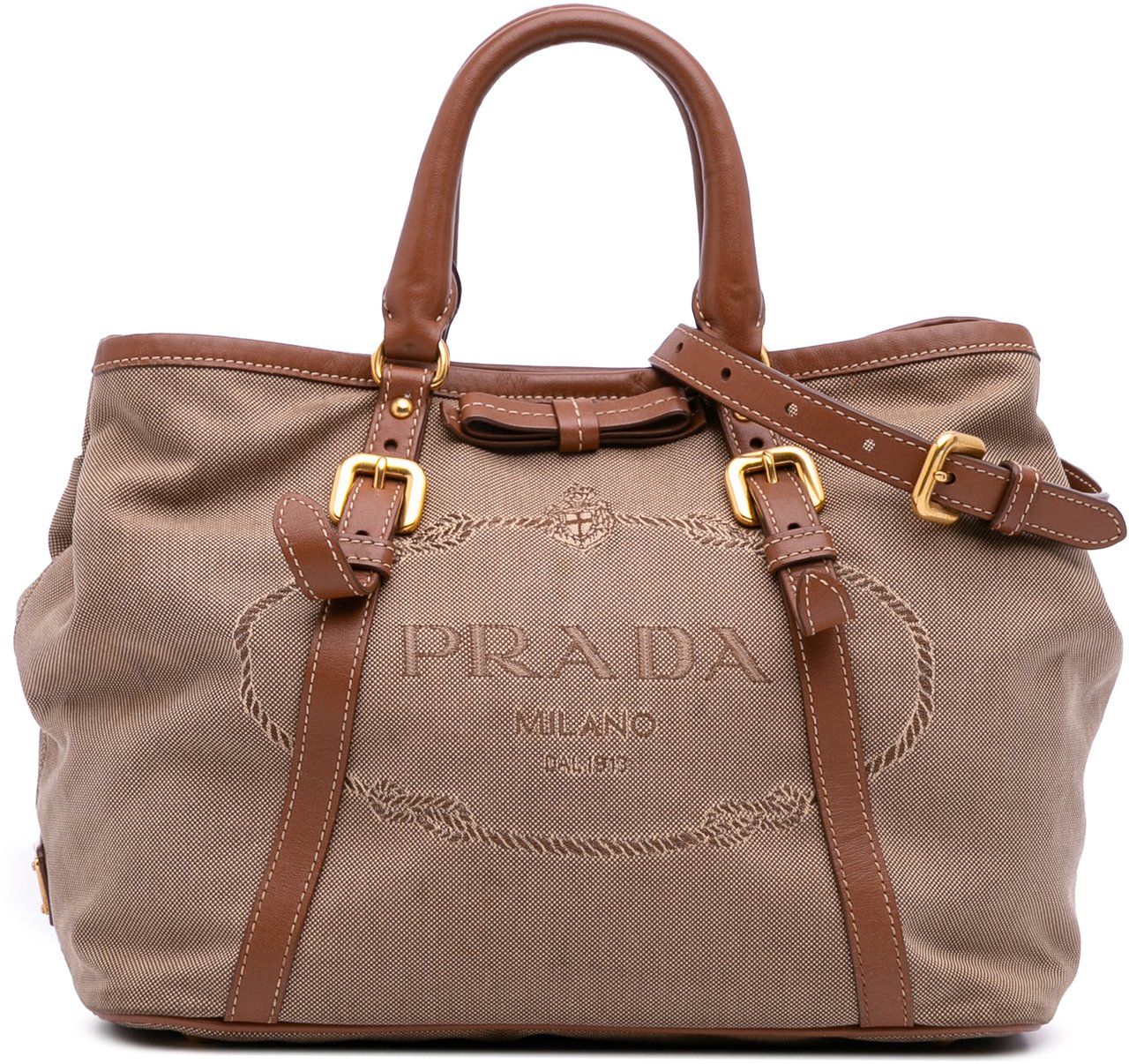 Prada Canvas Canapa Logo Satchel Bruin