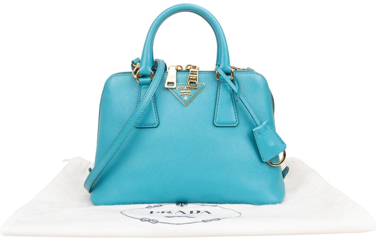 Prada Prada Blue Saffiano Leather Mini Promenade Handbag Blauw