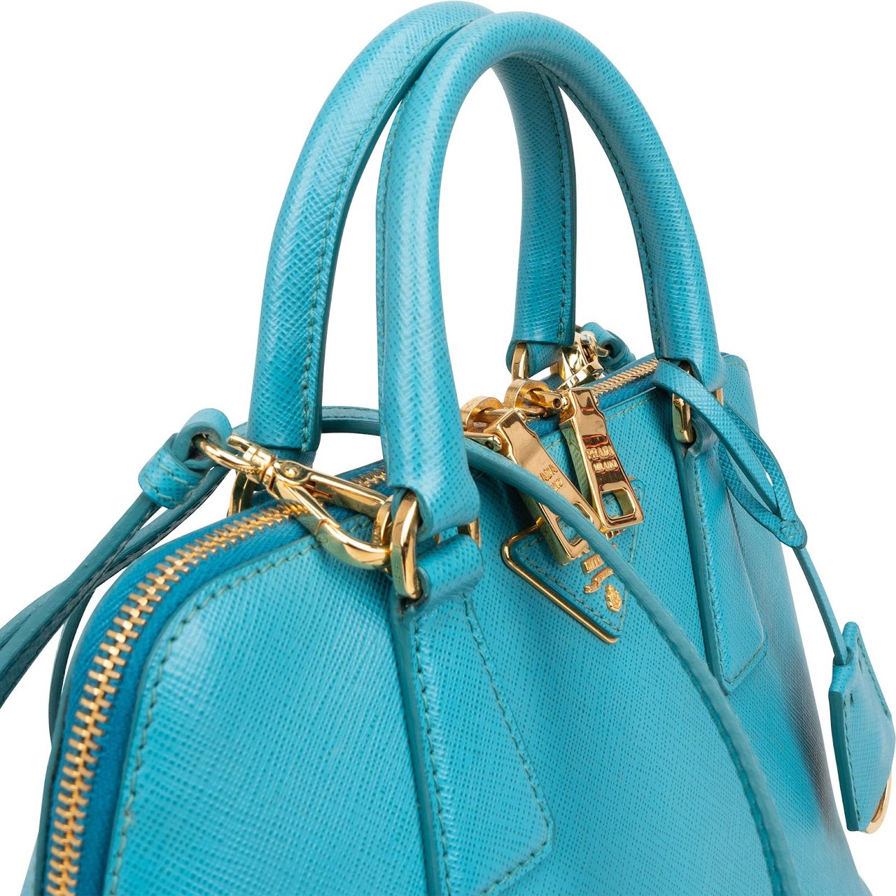 Prada Prada Blue Saffiano Leather Mini Promenade Handbag Blauw