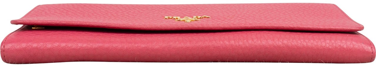 Prada Prada Pink Pebbled Leather Wallet on Chain Crossbody Bag Rood