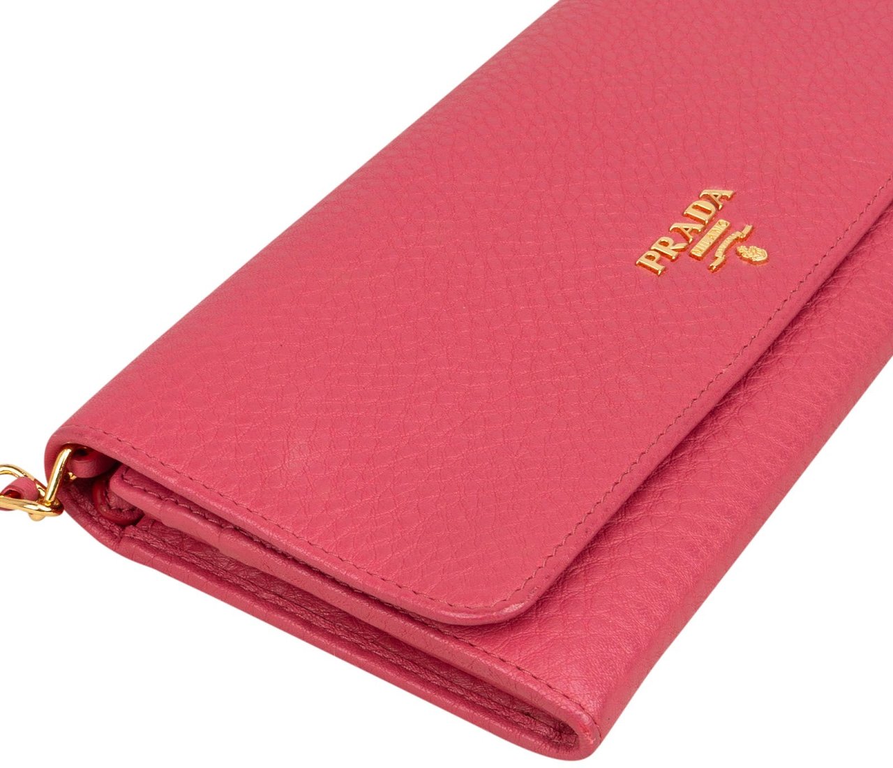 Prada Prada Pink Pebbled Leather Wallet on Chain Crossbody Bag Rood