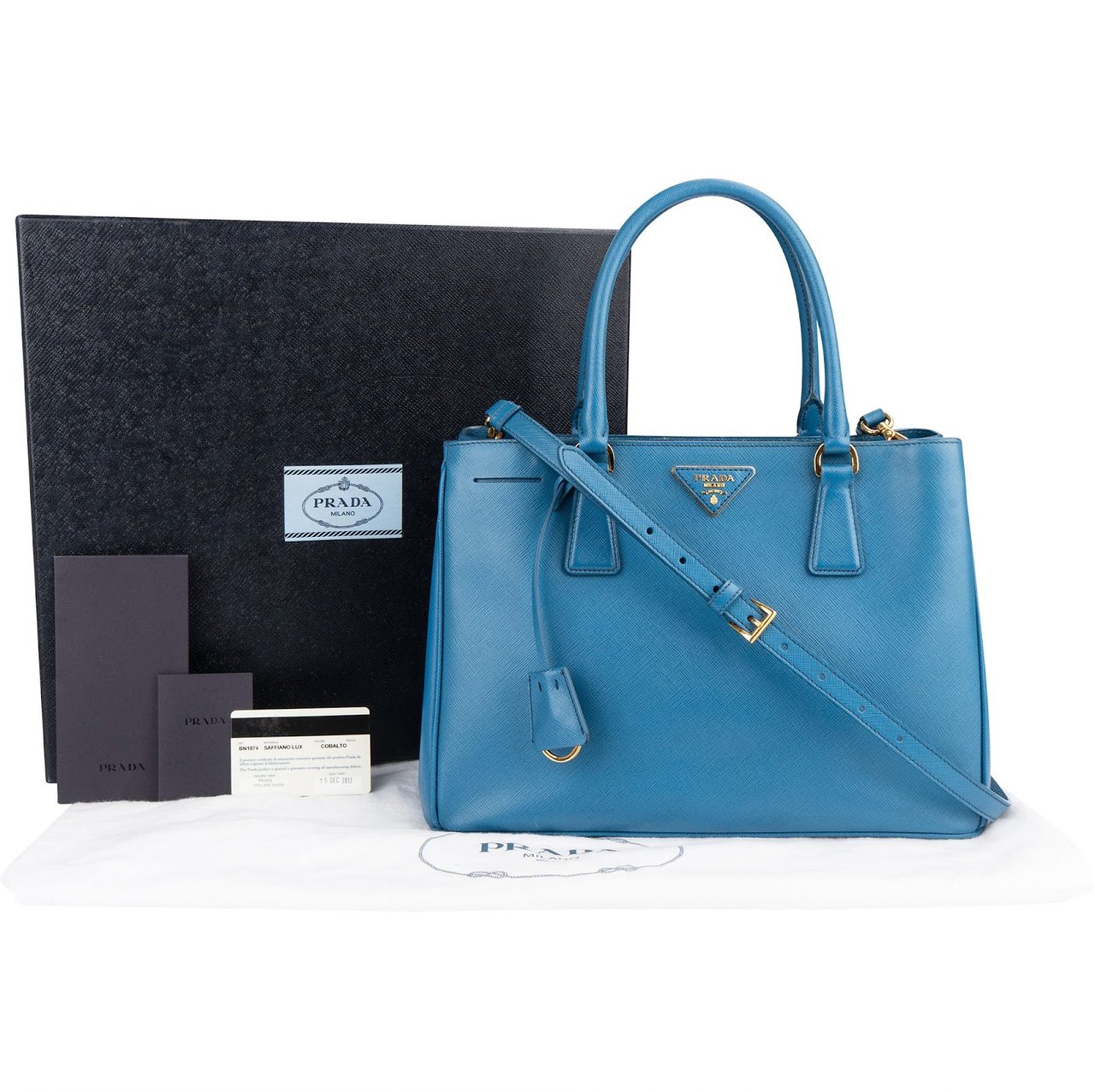 Prada Blue Saffiano Leather Galleria Handbag Blauw