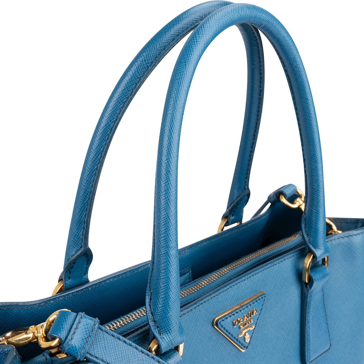 Prada Blue Saffiano Leather Galleria Handbag Blauw