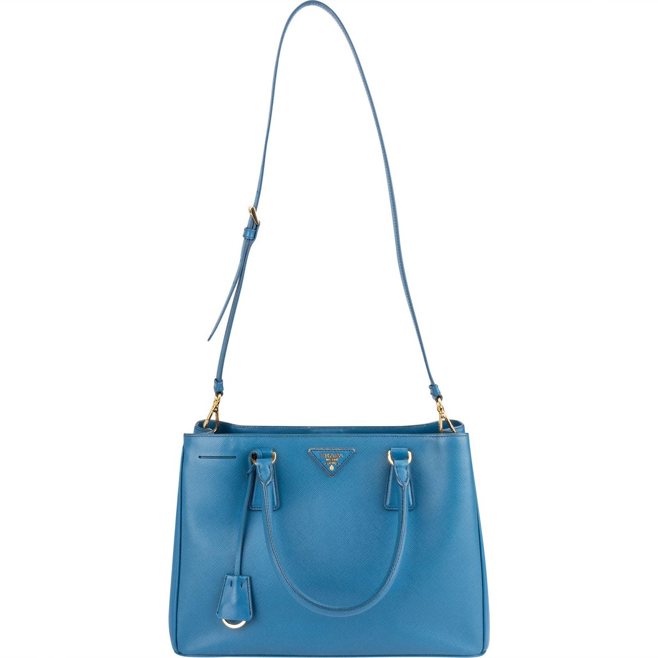 Prada Blue Saffiano Leather Galleria Handbag Blauw