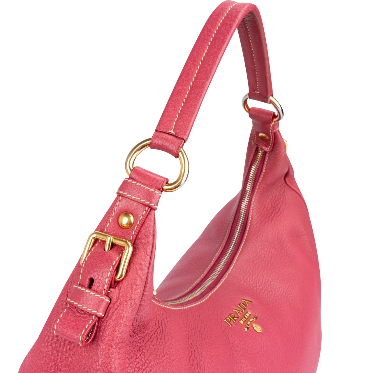Prada Pink Leather Hobo Shoulder Bag Rood