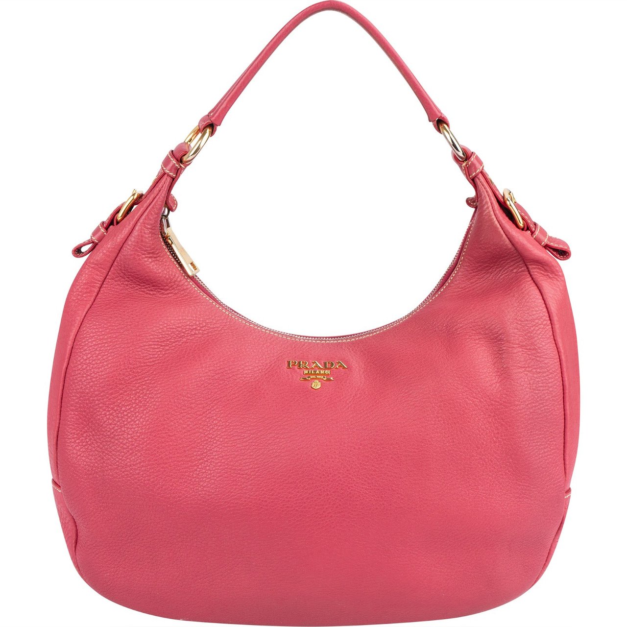 Prada Pink Leather Hobo Shoulder Bag Rood