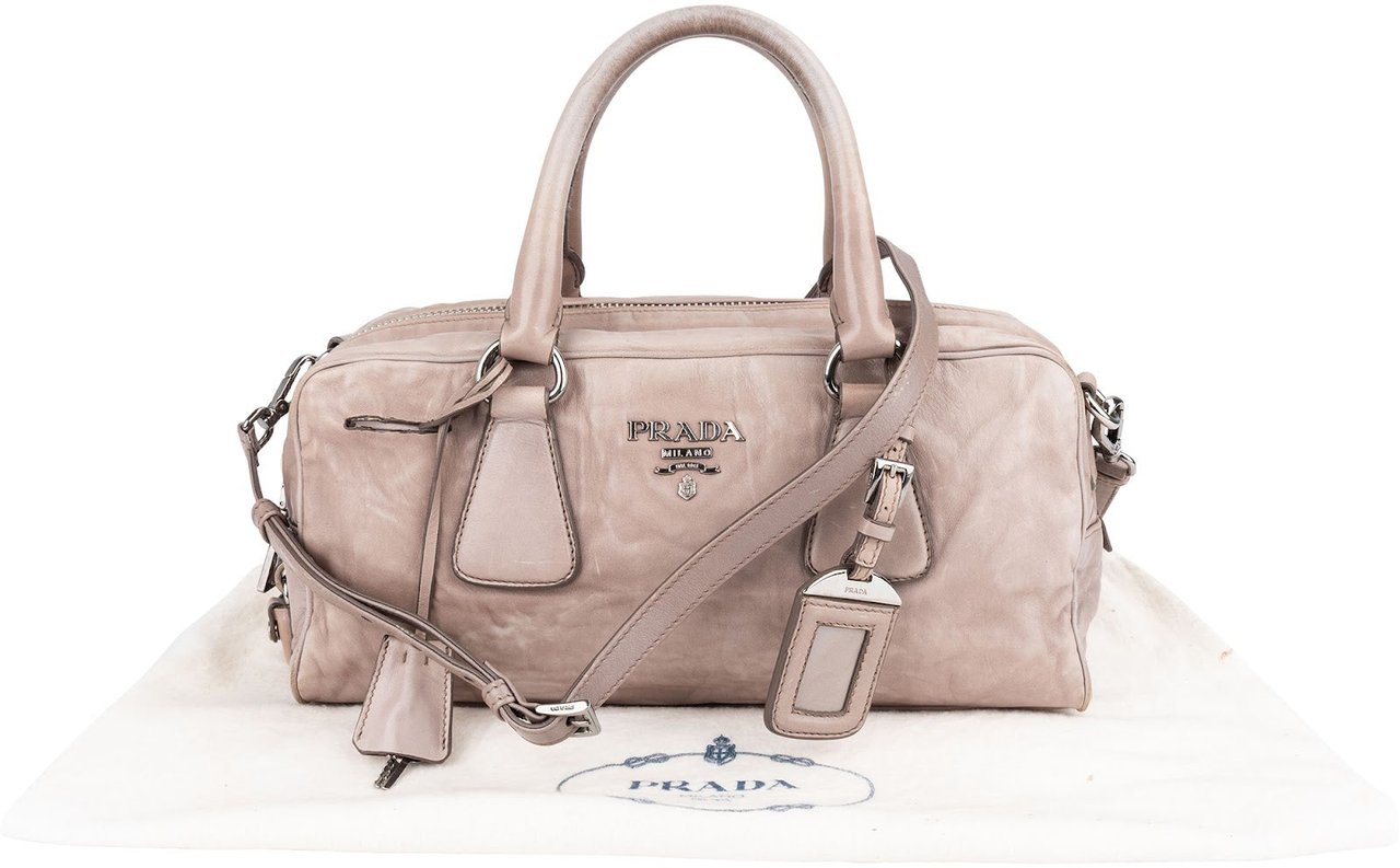 Prada Vitello Antique Leather Bauletto Handbag Divers
