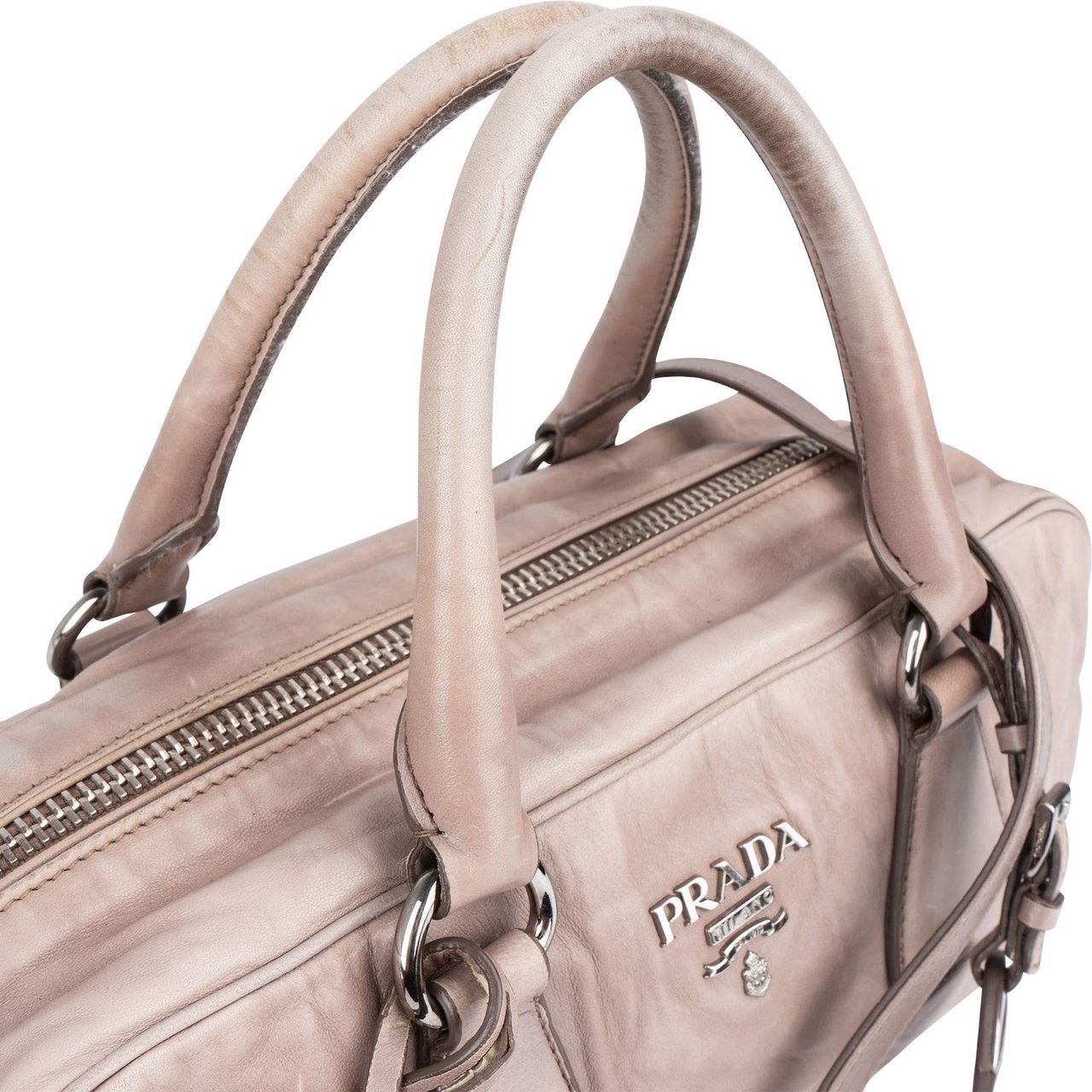 Prada Vitello Antique Leather Bauletto Handbag Divers