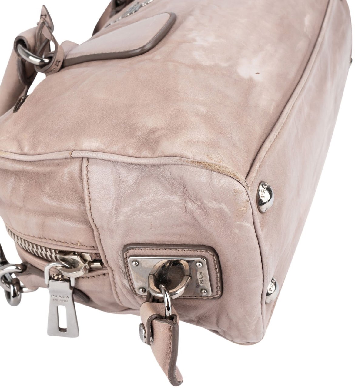 Prada Vitello Antique Leather Bauletto Handbag Divers