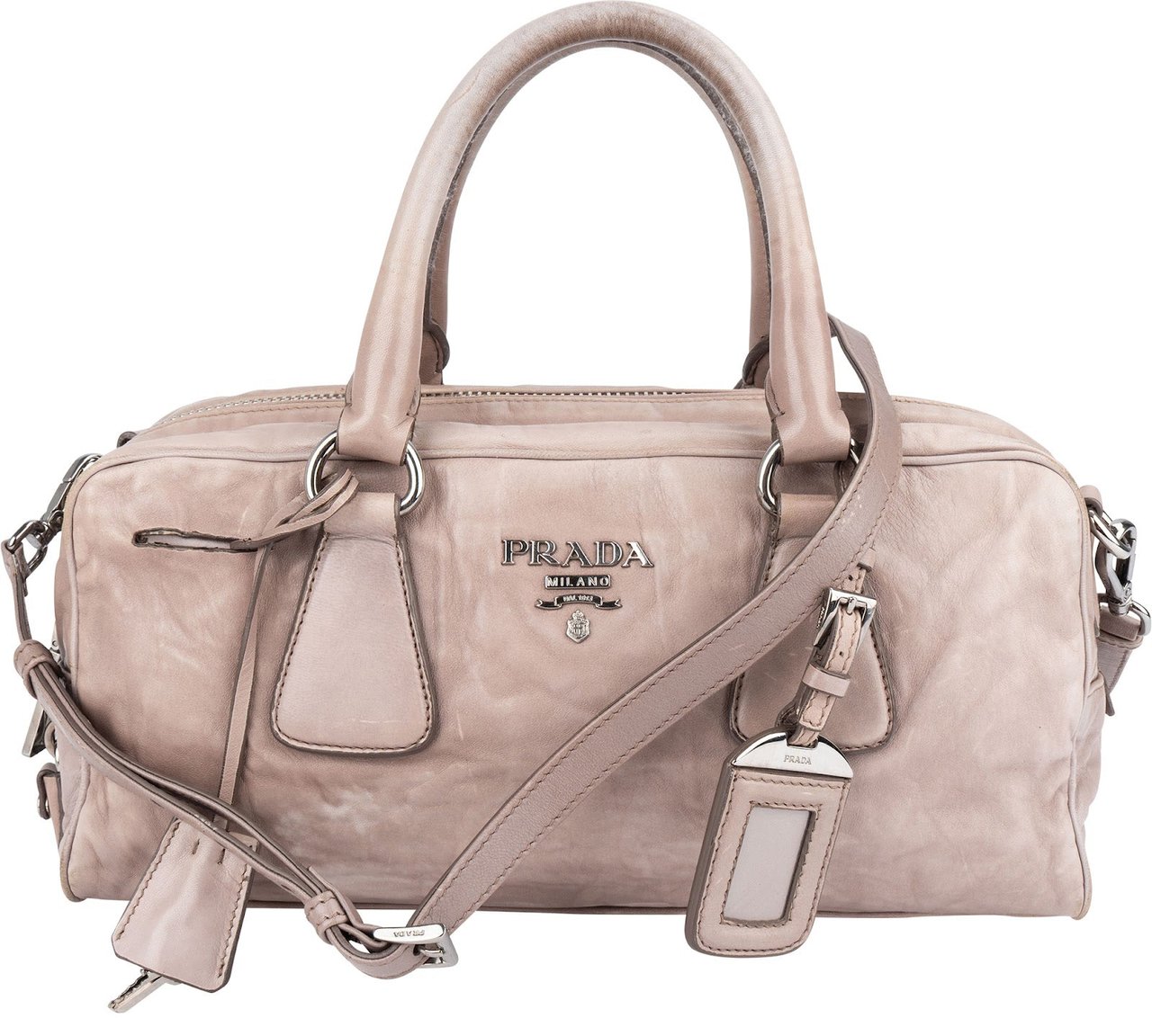Prada Vitello Antique Leather Bauletto Handbag Divers