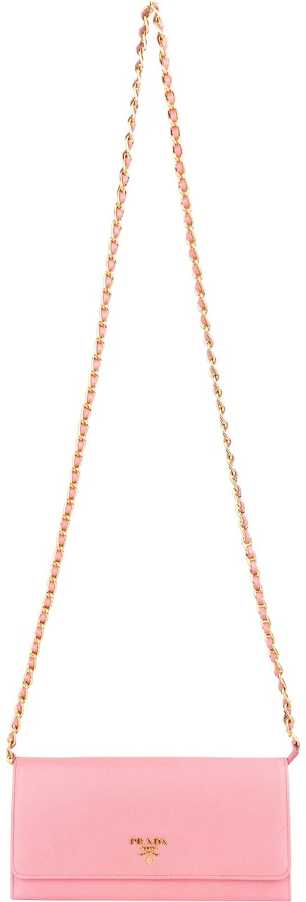 Prada Prada Pink Saffiano Leather Wallet on Chain Crossbody Bag Rood