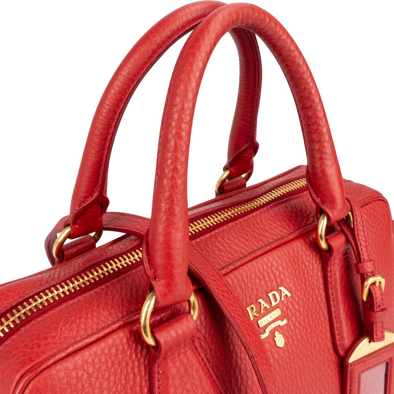 Prada Red Vitello Daino Leather Duffle Handbag Rood