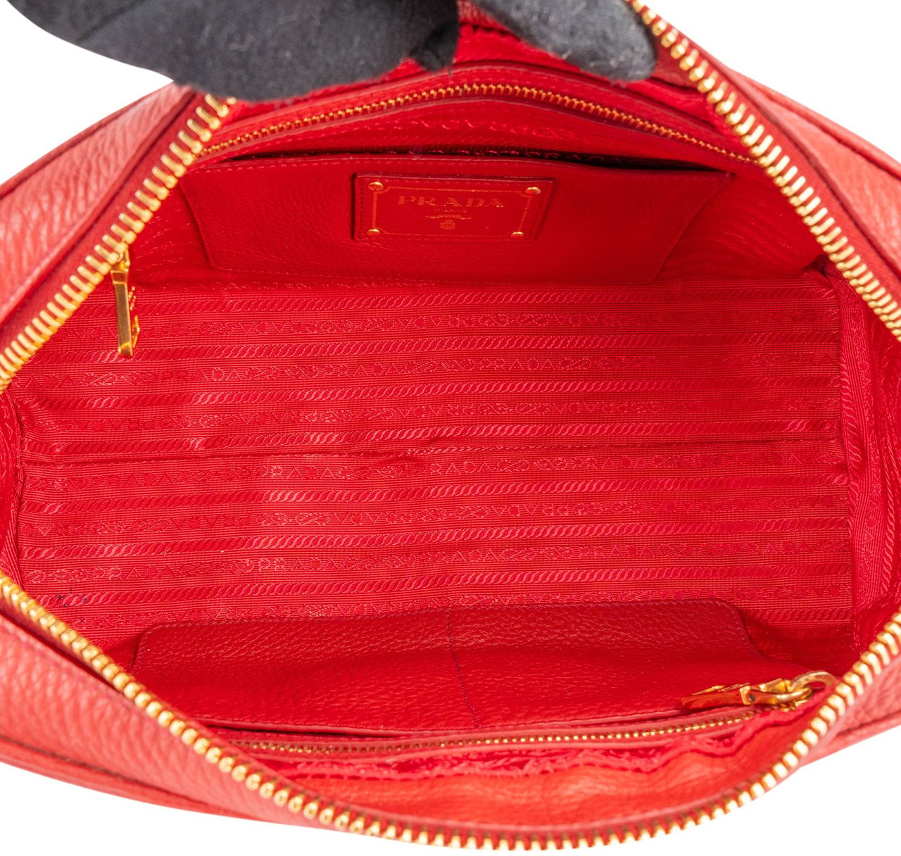 Prada Red Vitello Daino Leather Duffle Handbag Rood