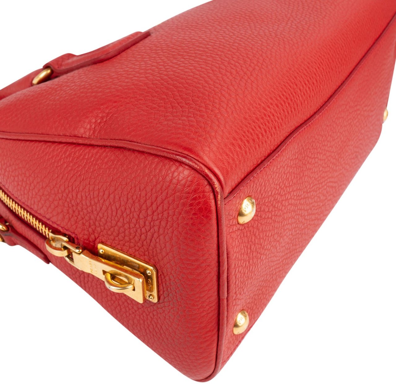 Prada Red Vitello Daino Leather Duffle Handbag Rood