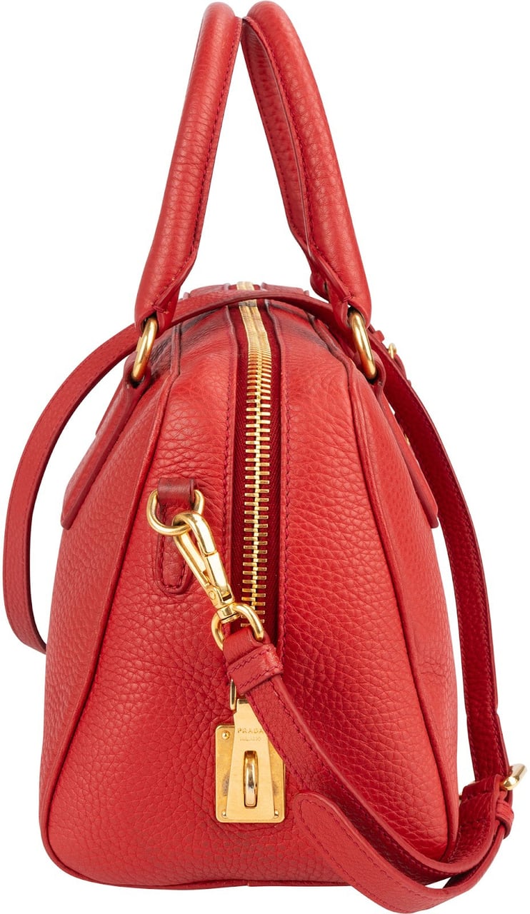 Prada Red Vitello Daino Leather Duffle Handbag Rood