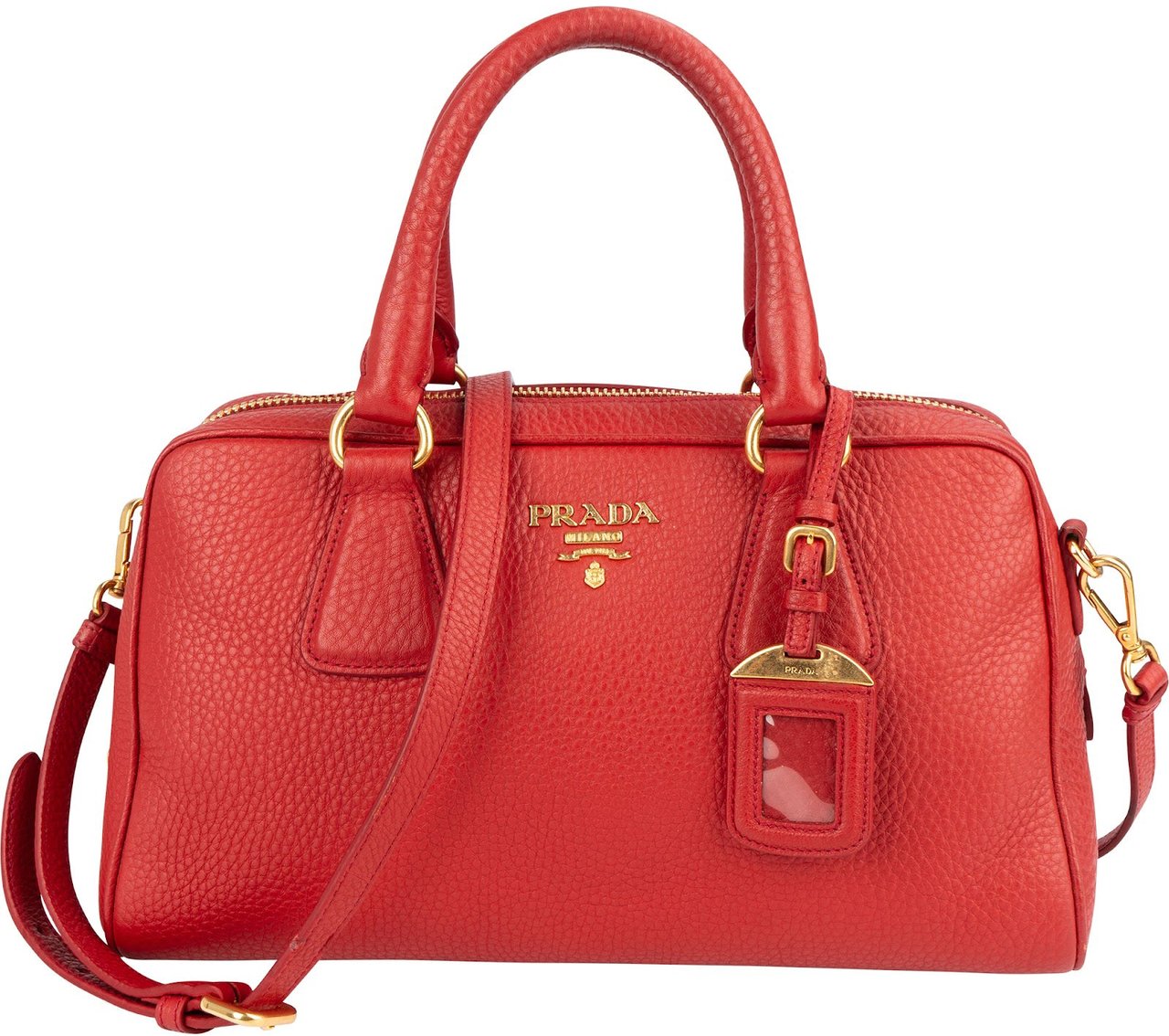 Prada Red Vitello Daino Leather Duffle Handbag Rood