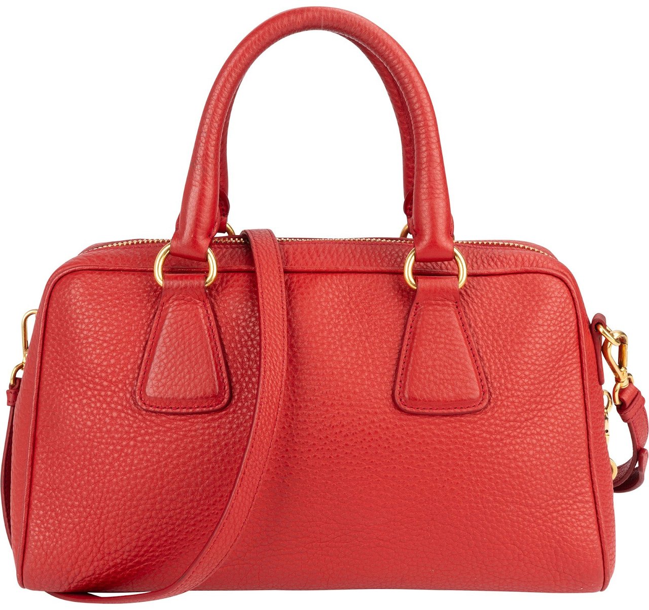 Prada Red Vitello Daino Leather Duffle Handbag Rood