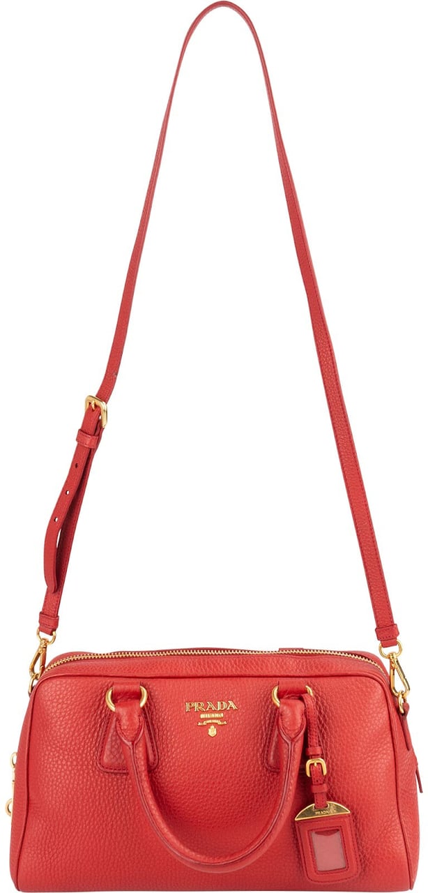 Prada Red Vitello Daino Leather Duffle Handbag Rood