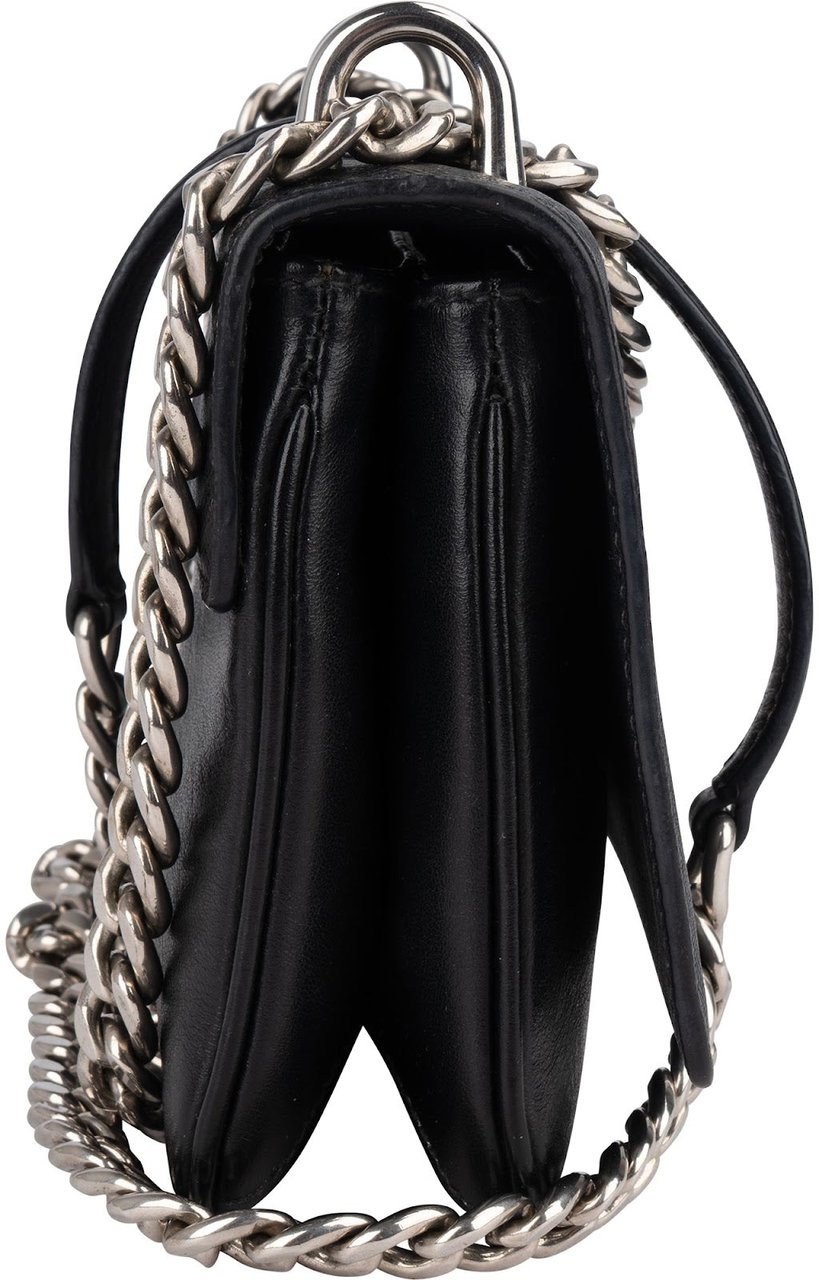 Prada Saffiano Leather Chain Wallet Crossbody Bag Zwart