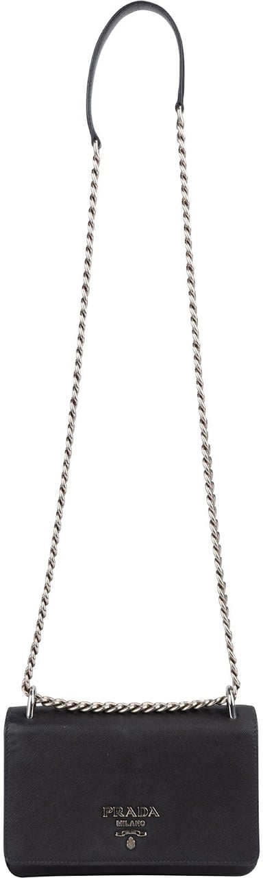 Prada Saffiano Leather Chain Wallet Crossbody Bag Zwart