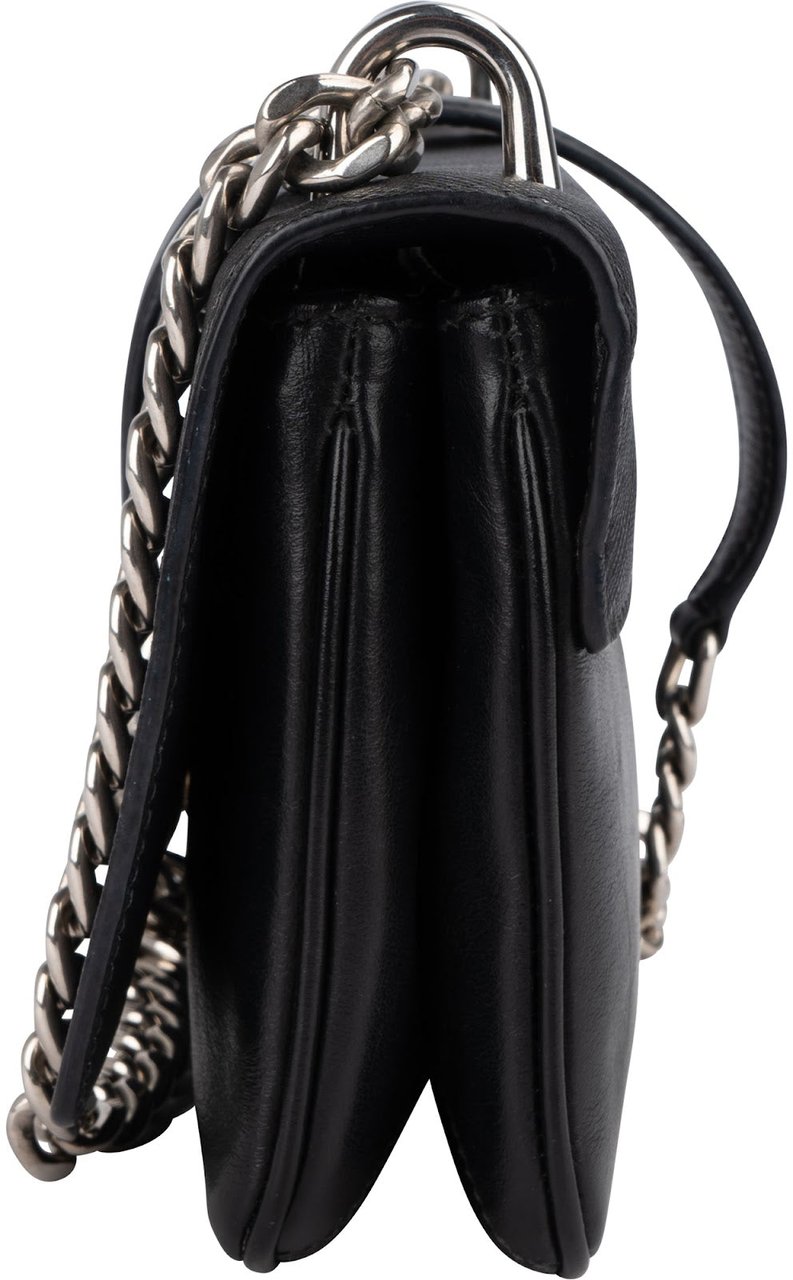 Prada Saffiano Leather Chain Wallet Crossbody Bag Zwart