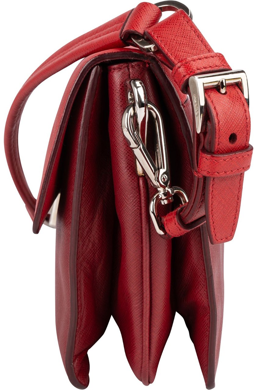 Prada Saffiano Leather Bicolor Shoulder Bag Rood