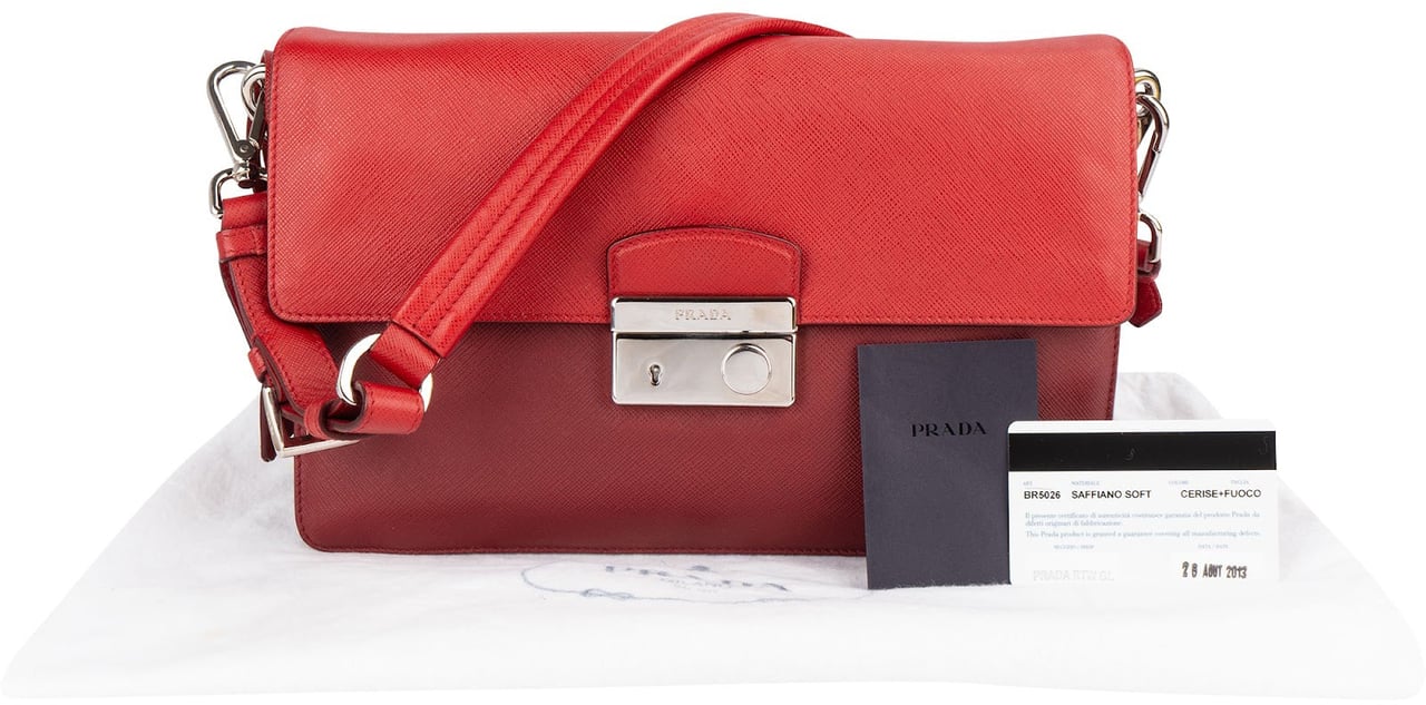Prada Saffiano Leather Bicolor Shoulder Bag Rood