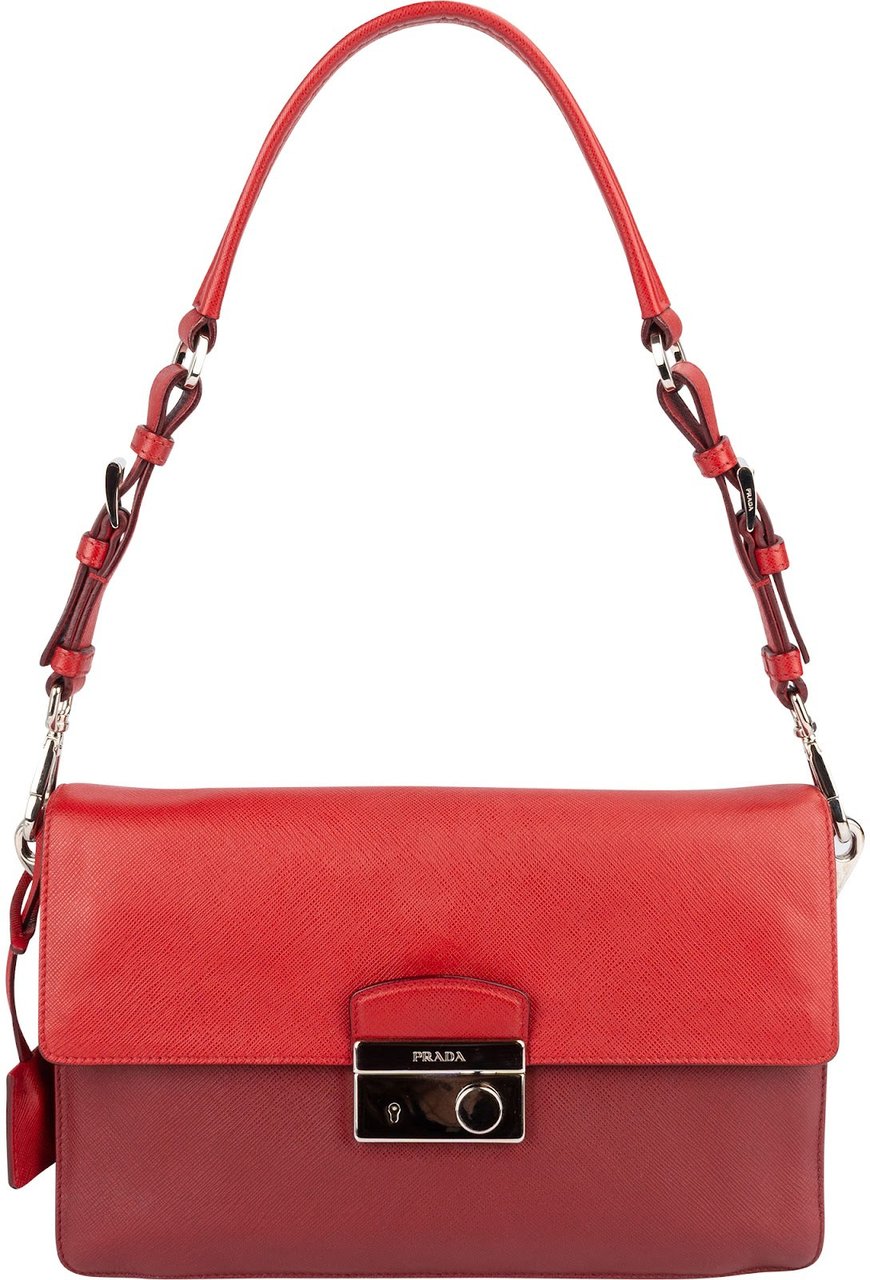 Prada Saffiano Leather Bicolor Shoulder Bag Rood