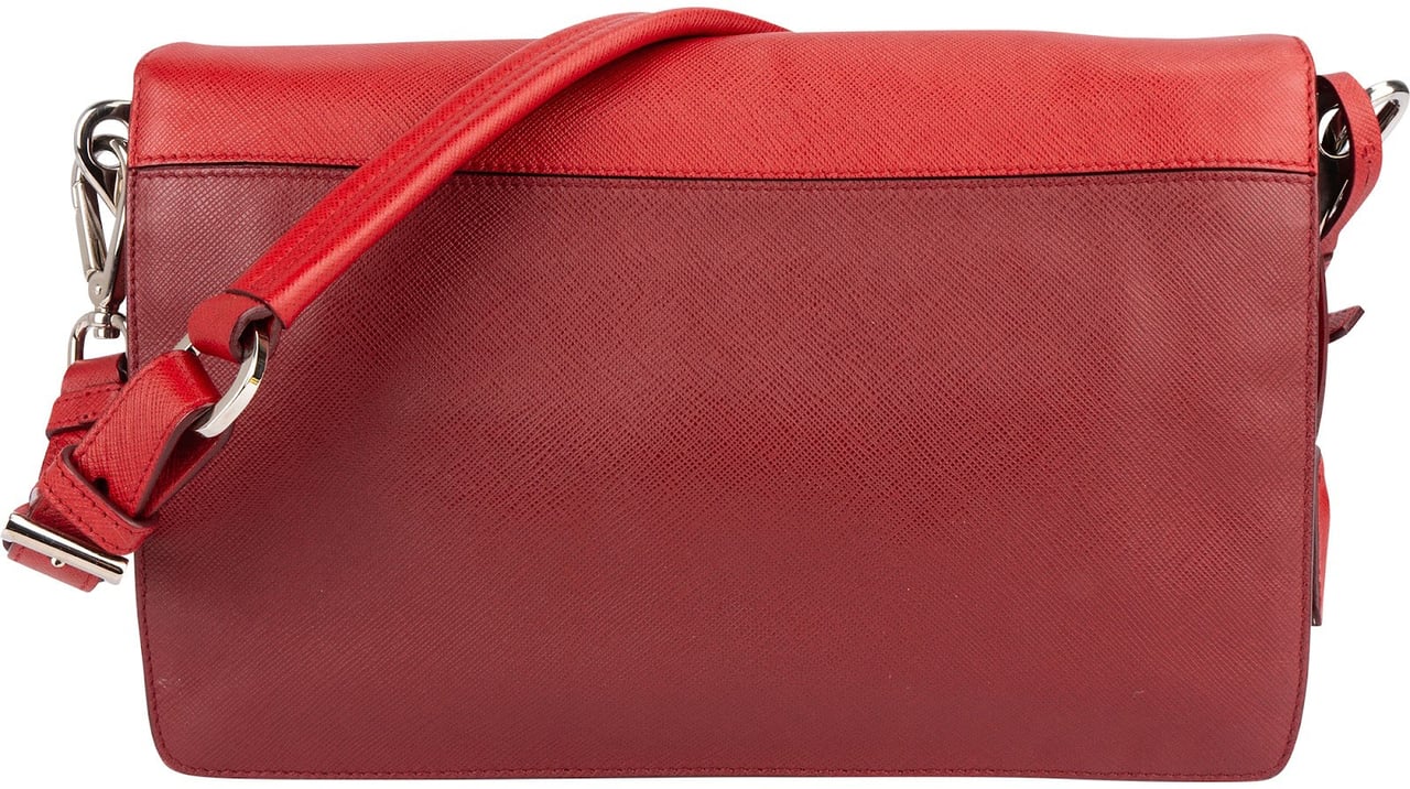 Prada Saffiano Leather Bicolor Shoulder Bag Rood