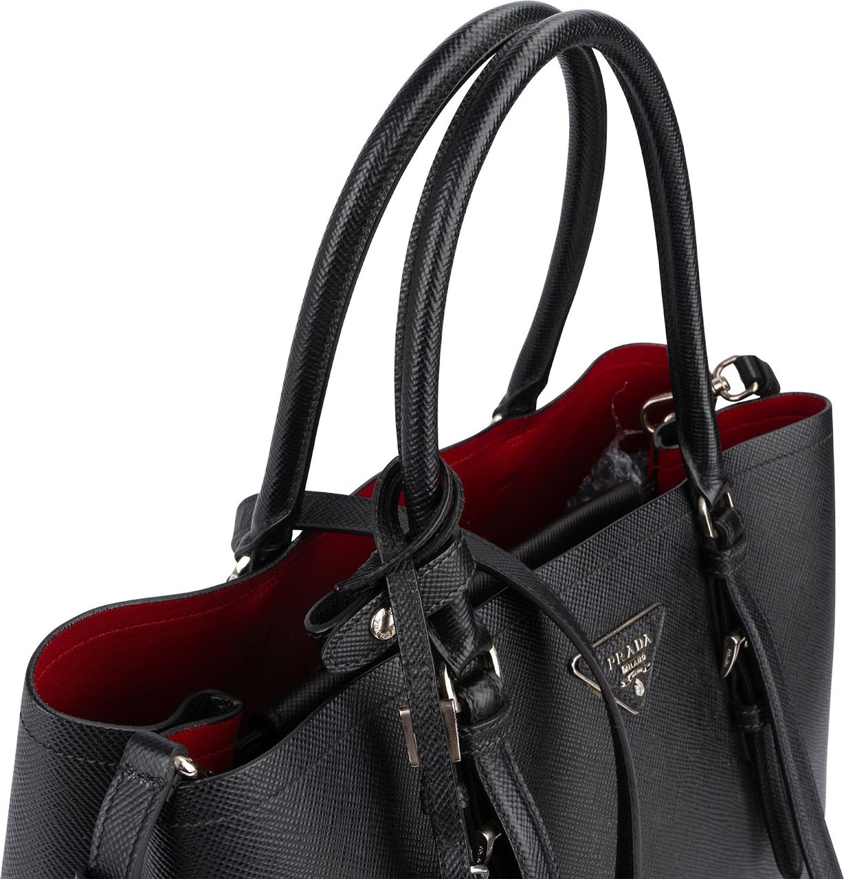 Prada Saffiano Leather Cuir Double Tote Handbag Zwart