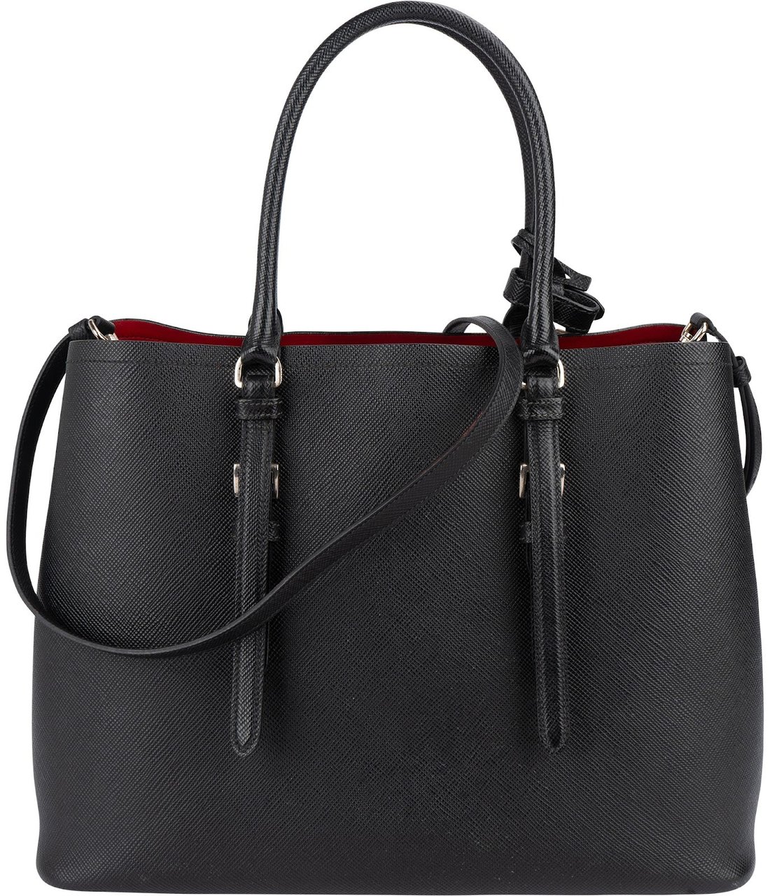 Prada Saffiano Leather Cuir Double Tote Handbag Zwart