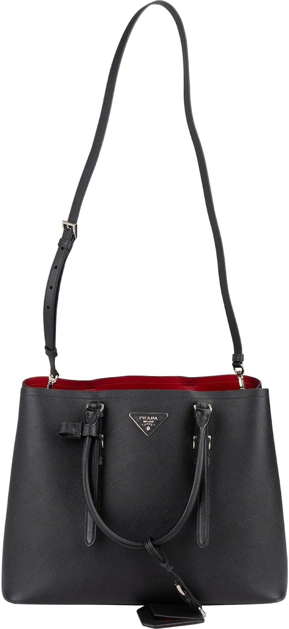 Prada Saffiano Leather Cuir Double Tote Handbag Zwart