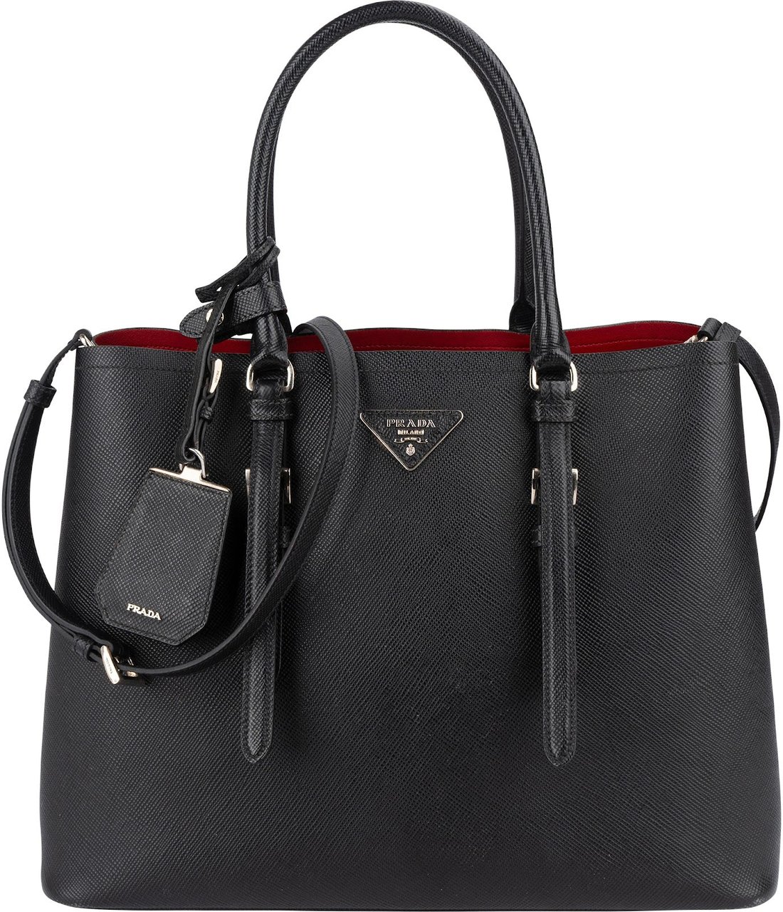 Prada Saffiano Leather Cuir Double Tote Handbag Zwart