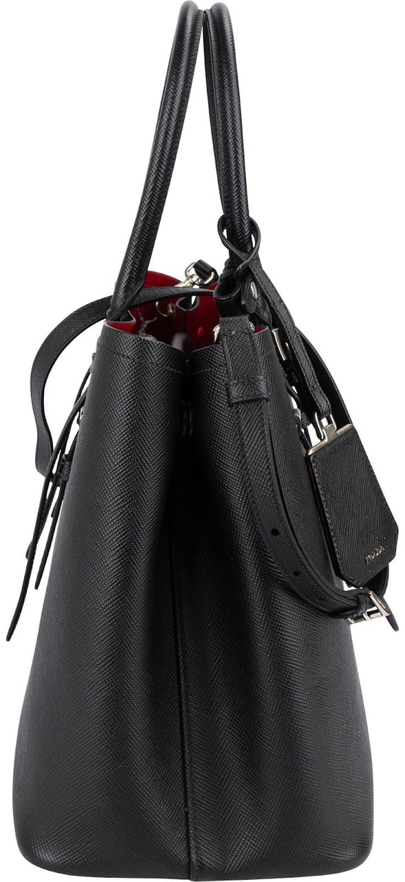 Prada Saffiano Leather Cuir Double Tote Handbag Zwart