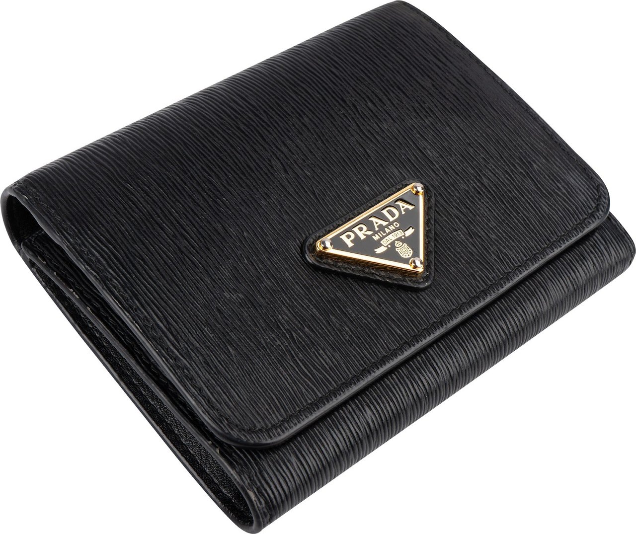 Prada Vitello Move Leather Small Trifold Wallet Zwart