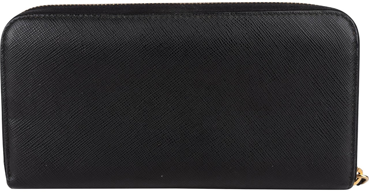 Prada Saffiano Leather Zip Around Wallet Zwart